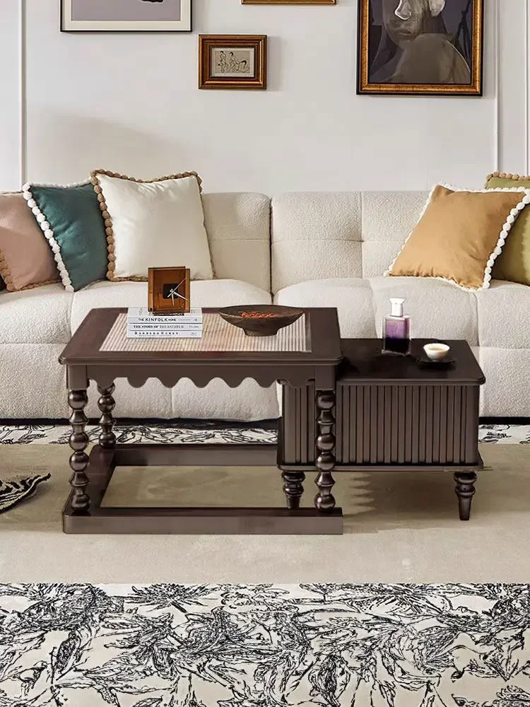 retro square solid wood coffee table combination living room home mobile simple modern small apartment small