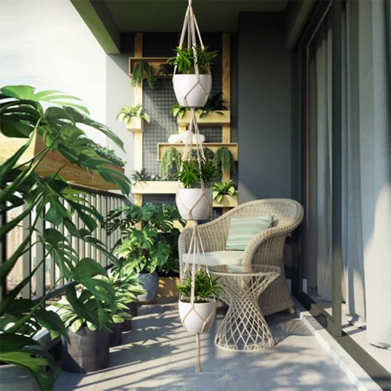 Potted Plant Hanger Basket Flower Pot Balcony Handmade Lace Knotting Hanging Rope Ornament Bohemian Style Home Garden Decoration