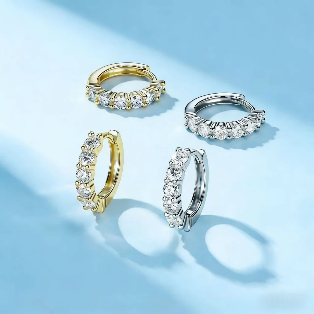 

3mm D Color VVS Moissanite Hoop Earrings 925 Sterling Silver White Gold Plated Huggie Earrings for Women Wedding Party Bridal Fi