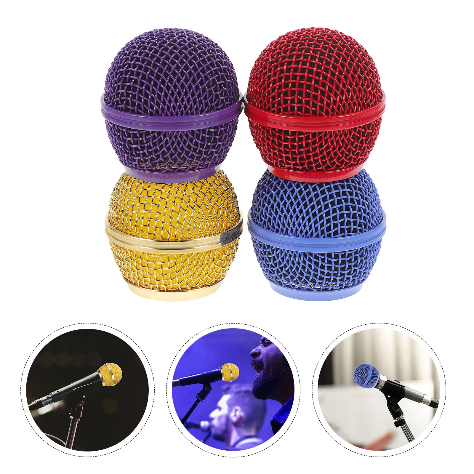 

4 Pcs Wireless Microphone Colored Grille Mesh Web Head Metal Replacement Accessories Ball