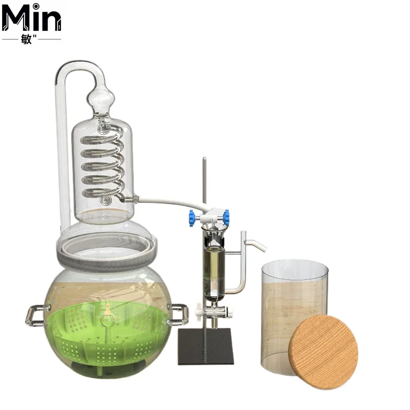Glass Water Still Essential Oil Extractor 500-900ml/H Output for Perfume Hydrosol Plant Steam Distillation