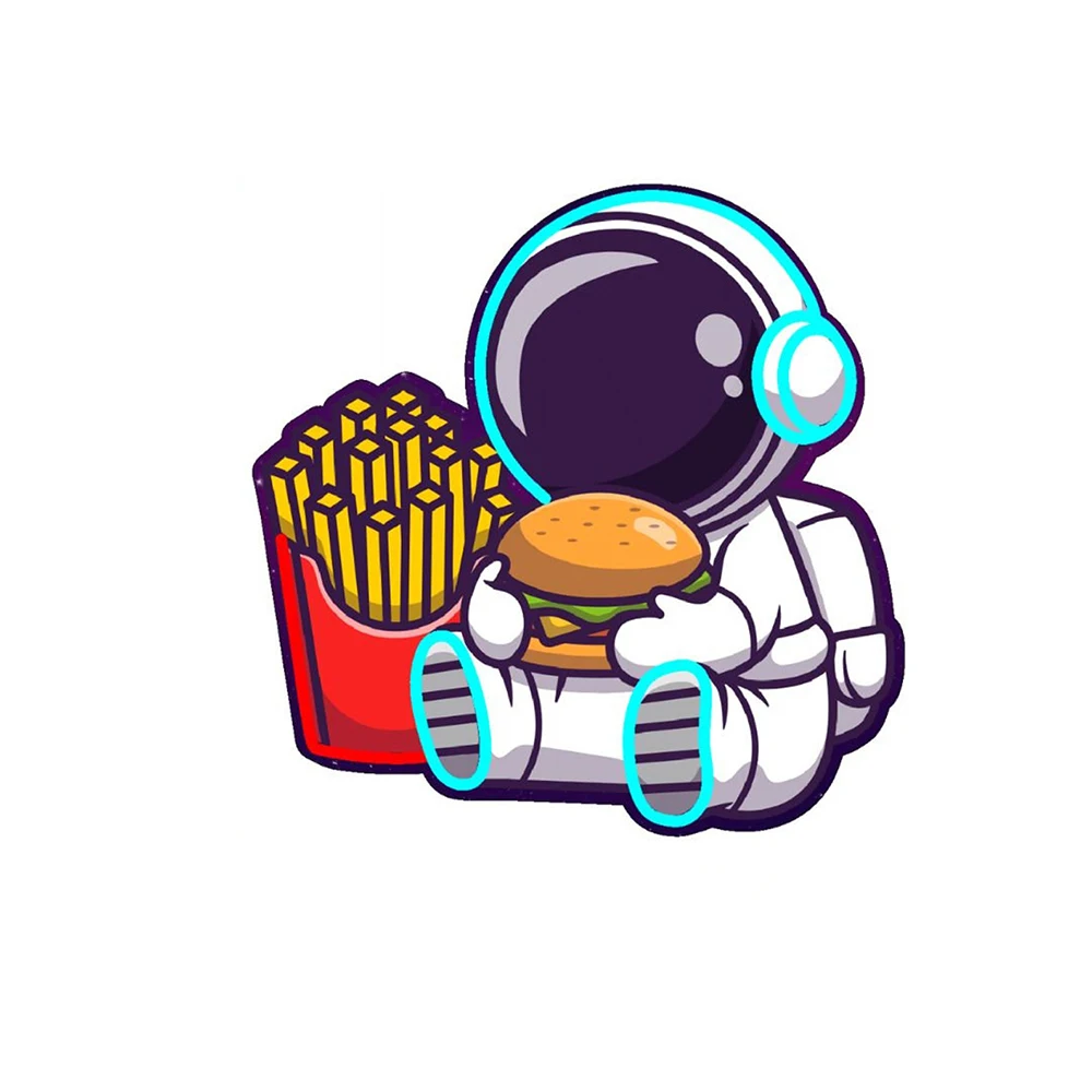 Cute Astronaut Eat Burger With French Fries Led Neon Sign Fast Food Shop Restaurant Wall Hangings Neon Custom Business Neon Sign