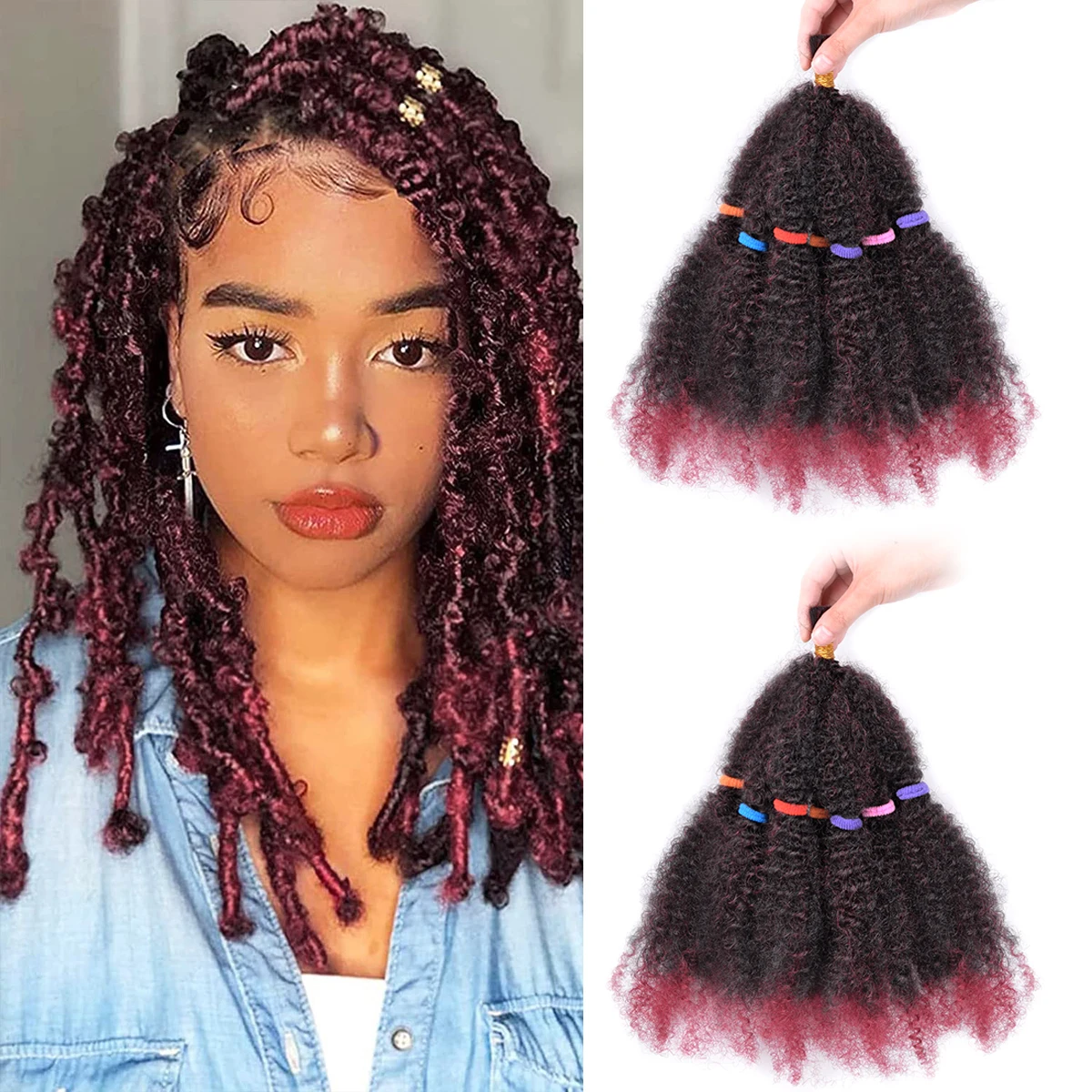 

Афро-кудрявые волосы, предварительно растянутые афро-кудрявые волосы, плетение волос, кудрявый твист, вязанные крючком косы, синтетические наращивание волос для женщин