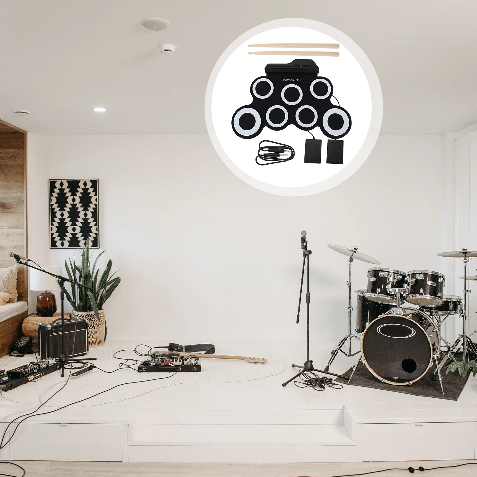 

Portable Electronic Drum Set Hand Roll Up USB Charging Practice Drum Realistic for Family Fun