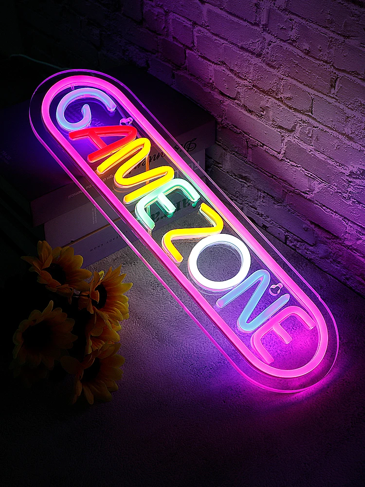 Jogo colorido LED Neon Light Sign, Game Zone Neon Sign, Wall Decor, Festa, Quarto, Lightup