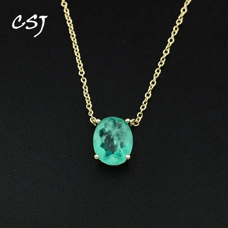 CSJ Elegant Paraiba Pendant Sterling 925 Silver Created Zultanite 8*10mm Fine Jewelry Necklace For Women Wedding Party Gift