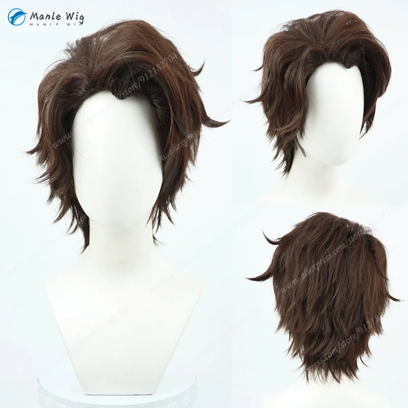 Parrucca cosplay Anime Aizen Sousuke Parrucche cosplay anime corte marroni Parrucche sintetiche resistenti al calore per giochi di ruolo di Halloween + cappuccio per parrucca