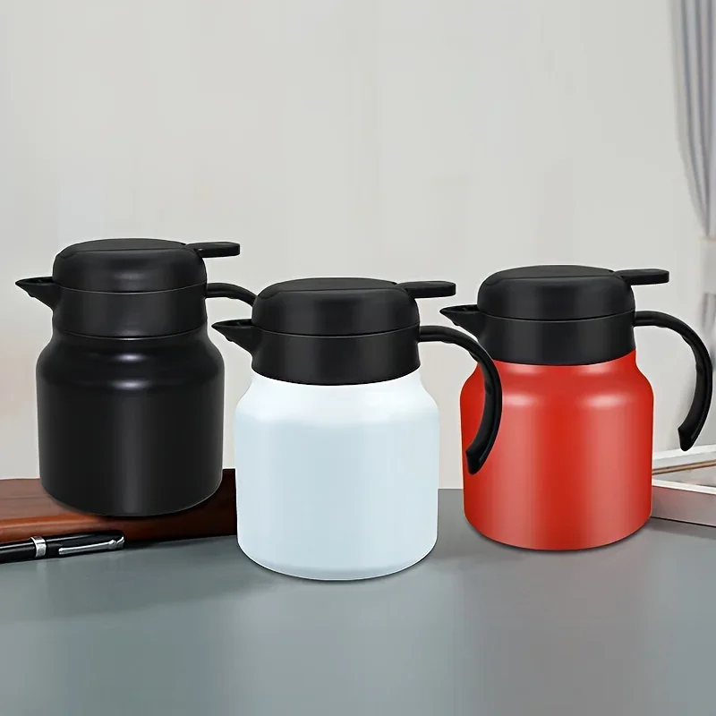 Durable insulated steel teapot/coffeepot. Large capacity, good temp control for home/office. Elegant.