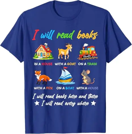 I Will Read Books on A Boat & Everywhere Reading Book Boys Girls T-Shirt Summer Fashion Book Lover Saying Tee Short Sleeve Tops