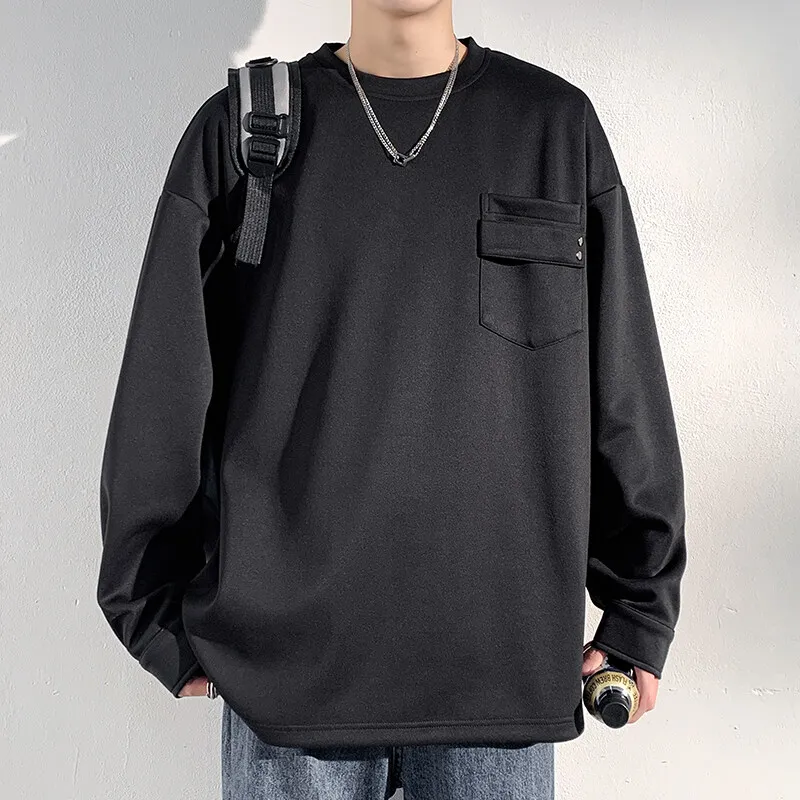 

M-XXXXXL Plus Size Men's Long Sleeve Crew Neck Sweatshirt with Chest Patch Pocket - Casual Loose Comfort & Stylish Design 5XL