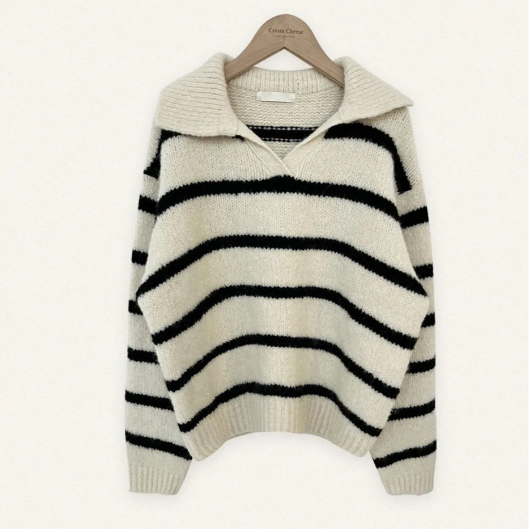 الخريف الشتاء شيك كسول Sle اللون Blo مخطط Ne فضفاض دافئ تنوعا محبوك سترة ألياف البوليستر V Ne #5