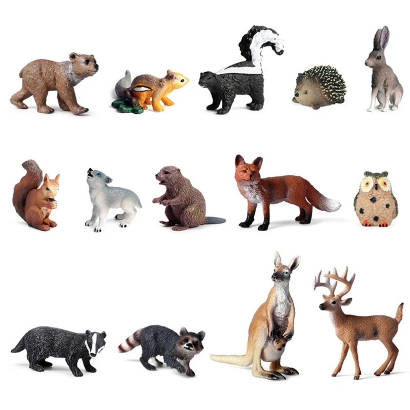 Kids Animal Jungle Models Playset Foxes Bear Wolf Collection Figure Set Simulation Toy for Children Gift