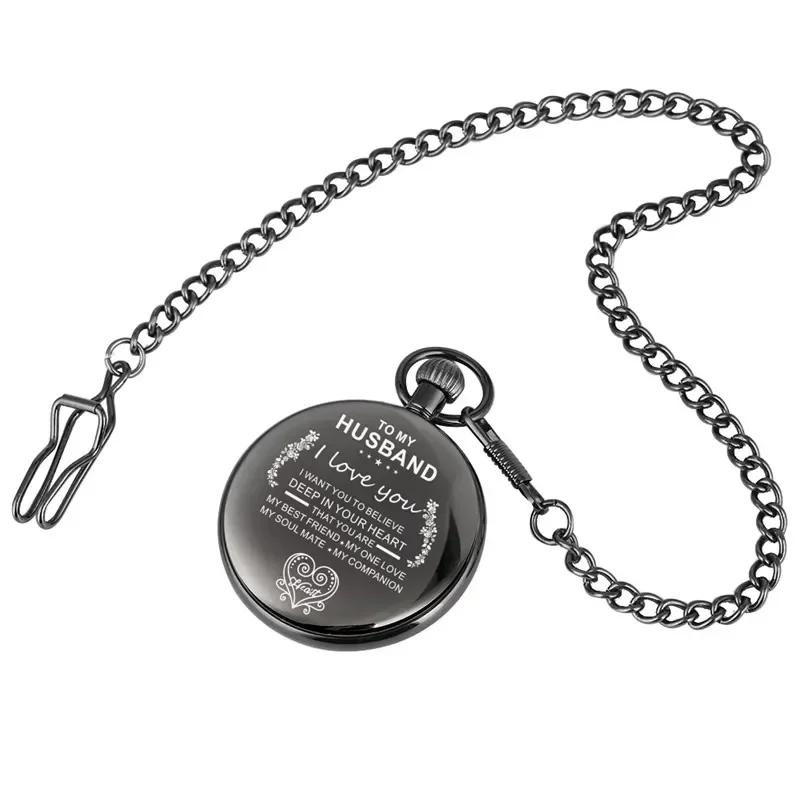 

Fashion Pocket Watch To My Husband I Love You Men's Analog Quartz Watches Arabic Number Display Fob Chain Timepiece Present