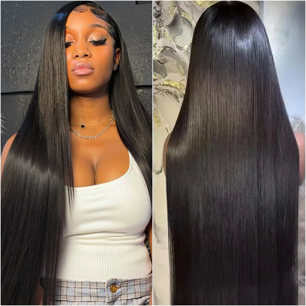 

40 Inch 220 Density Bone Straight 13x6 HD Lace Frontal Wig 13x4 Transparent Lace Front Wigs Preplucked Human Hair for Women