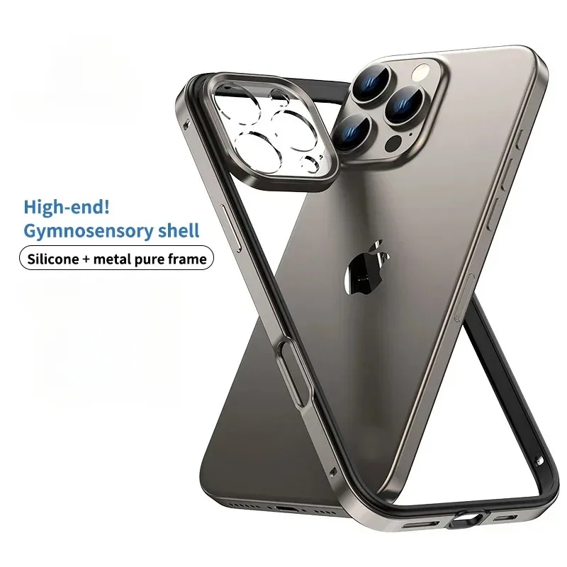 

iPhone 14 Pro Max/Plus Aluminum Frame Case.Light, Ultra - Thin.Hybrid Silicone, Alloy Lens Protective.Shock - Absorbent