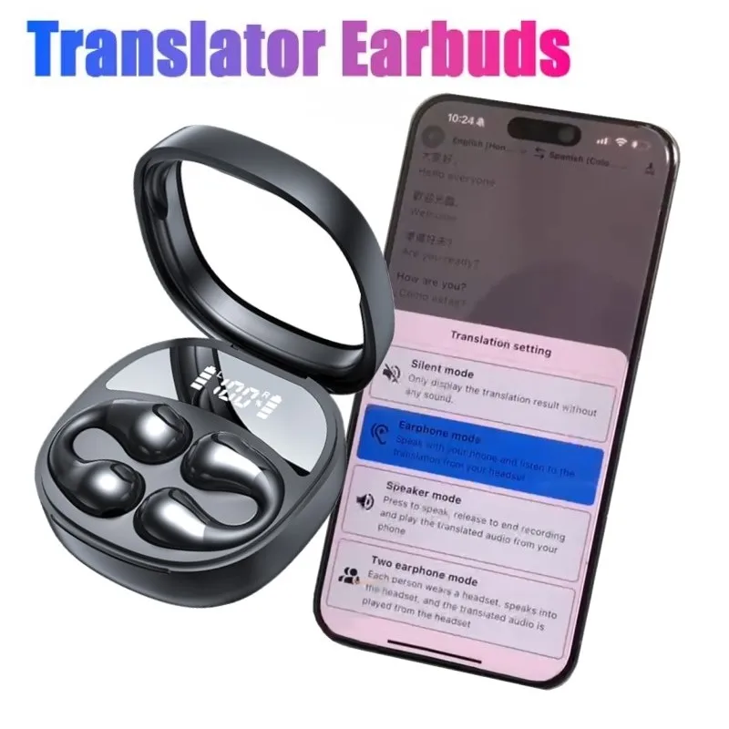 Translator Earbuds Open Ear Clip Earbuds 144 Languages Real Time Translator Headphones Wireless BT5.4 Earphones PK M79 M91