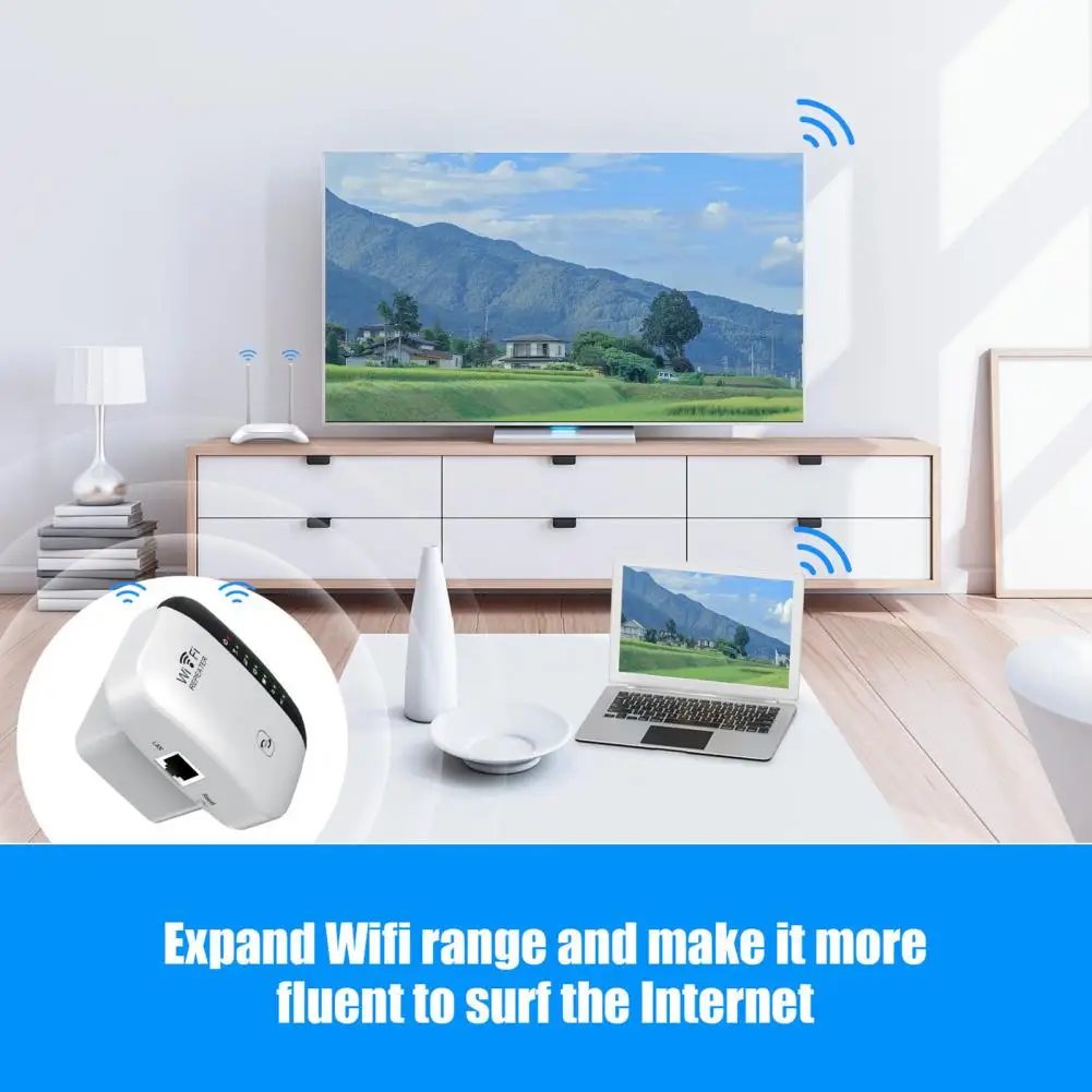 

Practical WiFi Range Extender 300Mbps Long Range Two Working Modes WiFi Signal Extender WPS One-click Encryption