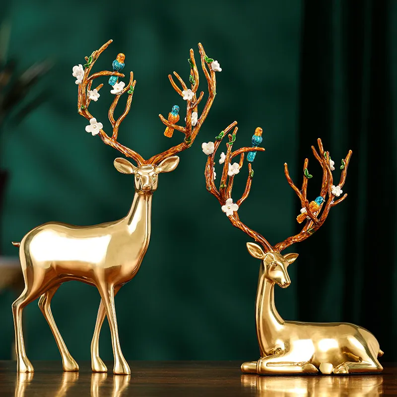 LMM brass sika deer pair of TV cabinet ornament living room light luxury high-end handicrafts
