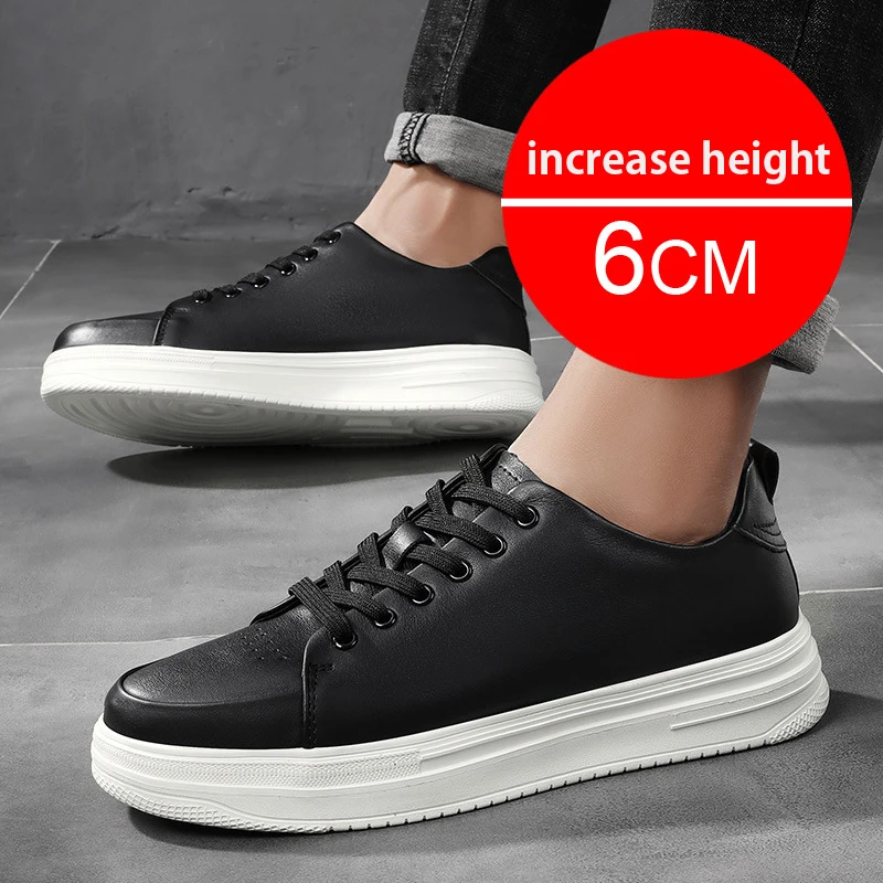 New Man Genuine Leather Elevator Shoes Comfortable Heightening Shoes For Men Insole Falt/6cm Casual Lift Sneakers Taller Shoes