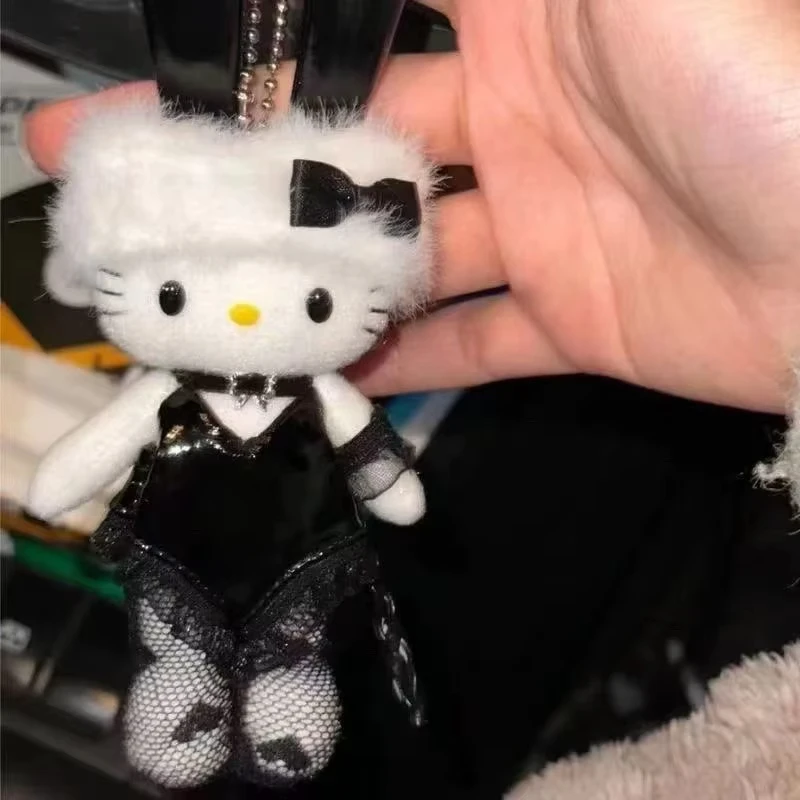 Sanrio Kawaii lapin fille Hello Kitty en peluche porte-clés dentelle noir vêtements Kitty chat bricolage décoration sac à dos porte-clés Couple cadeau