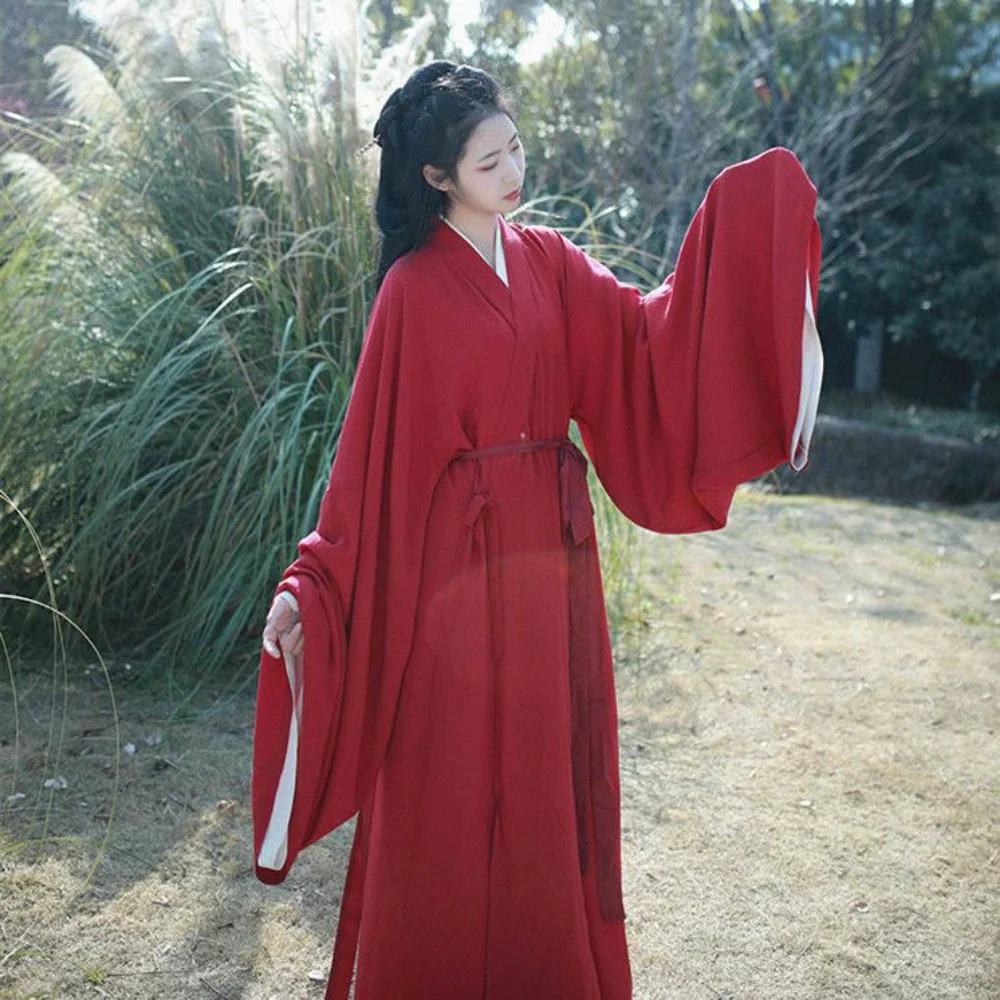 Vêtements Hanfu traditionnels chinois pour femmes, élégant, avec Train droit, couleur unie, vert, rouge, rose, noir, accessoires