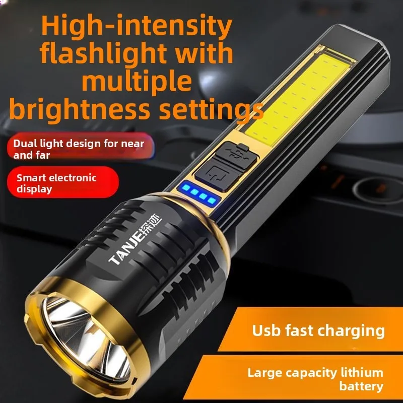 Probe LED Mini Household USB Charging Zoom Flashlight Long Range Strong Light Portable Durable Rechargeable Outdoor