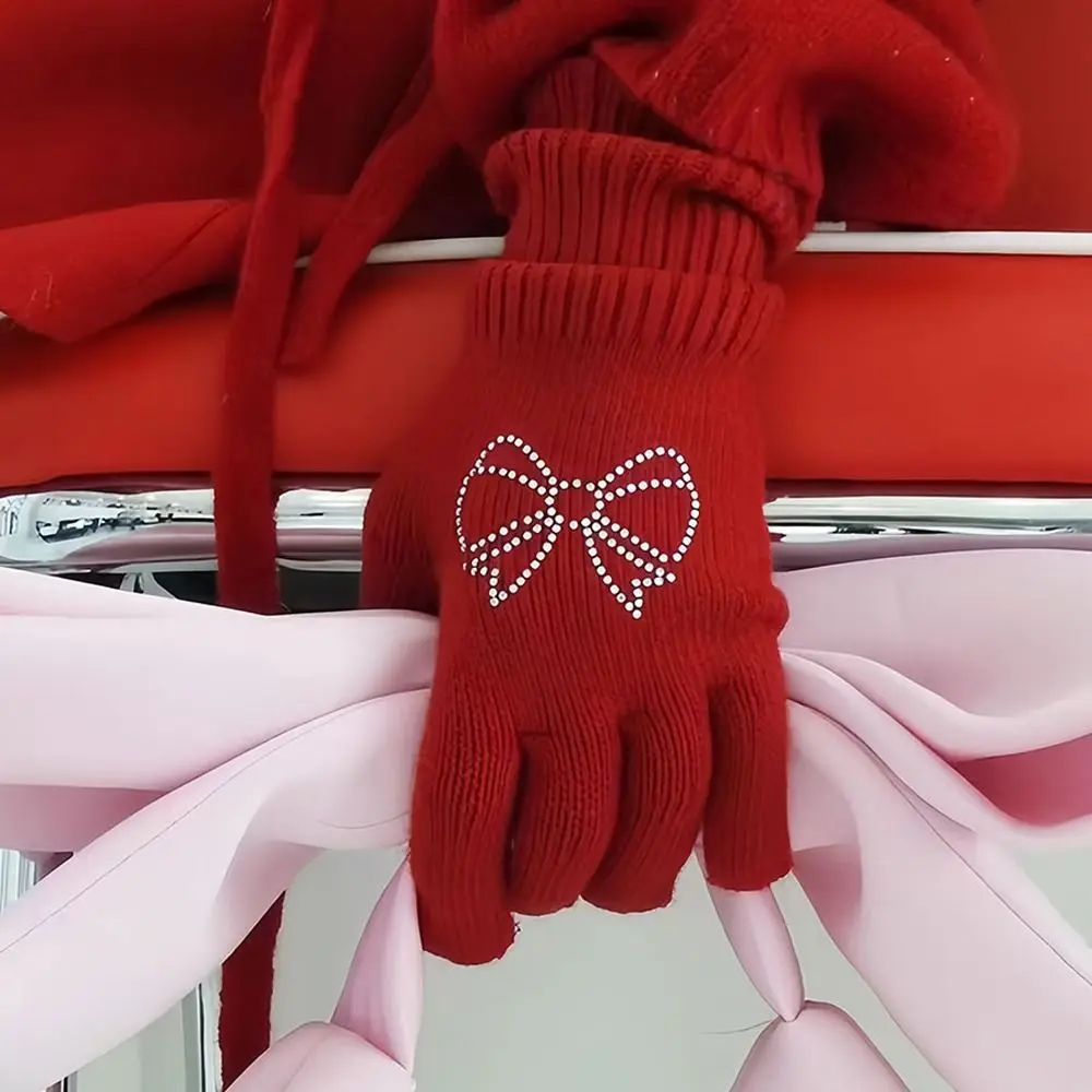 Long Mittens Korea Knitted Bow Gloves Harajuku Y2k Women Winter Gloves Mittens Kawaii Warm Riding Gloves Riding