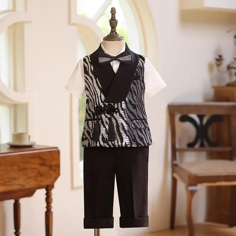 

4PCS Summer New Baby Boy Suit Children's Host Piano Performance Blazers Sets For Weddings Birthday Party A4640