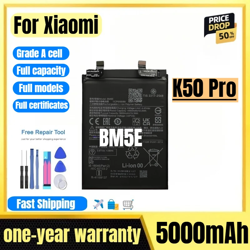 

BM5E for Xiaomi K50 Pro Mobile Phone Battery High Quality High Capacity Battery Replacement Bateria Grade A Cell with Tools