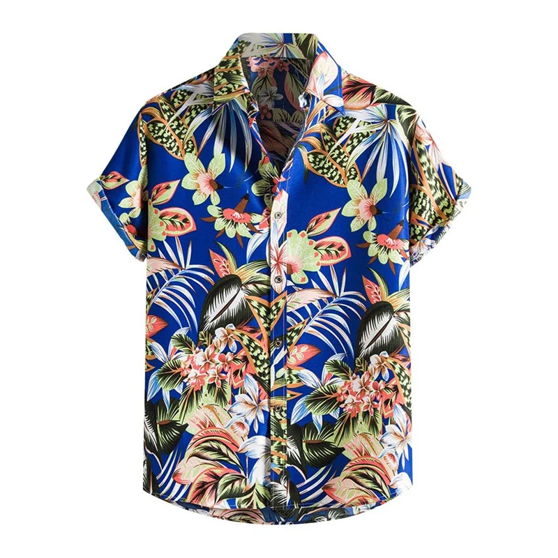 

Men's Casual Hawaiian Shirts Lapel Collar Short Sleeves Button Down Shirts 3d Print Tropical Plants Blouse Summer Top Clothes