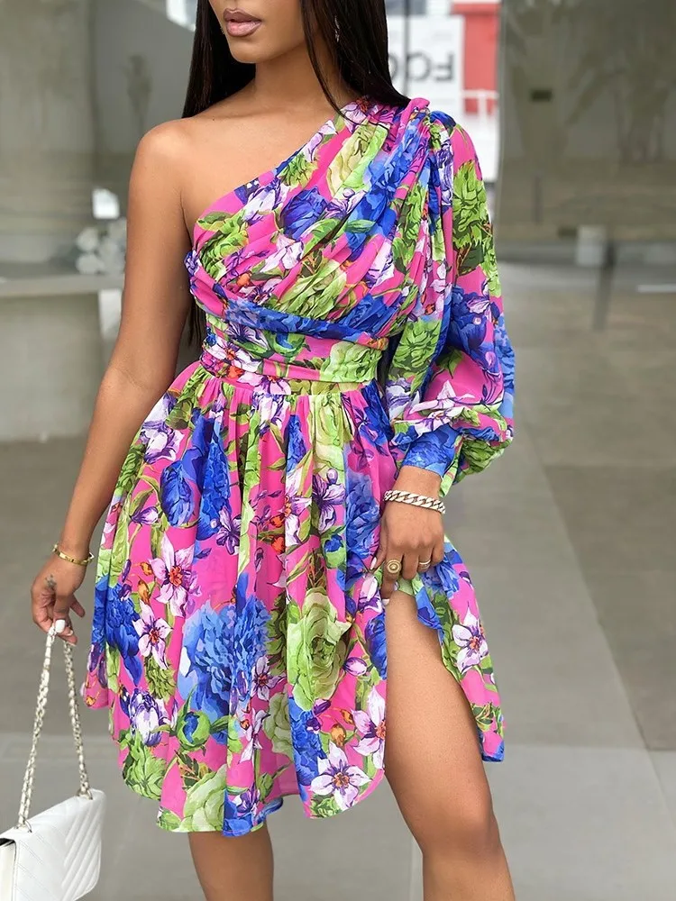 Nowa sukienka damska z nadrukiem Boho Wiosenna moda Seksowna sukienka biurowa z odkrytymi ramionami Eleganckie sukienki codzienne Kobieca słodka sukienka imprezowa Robe Femme