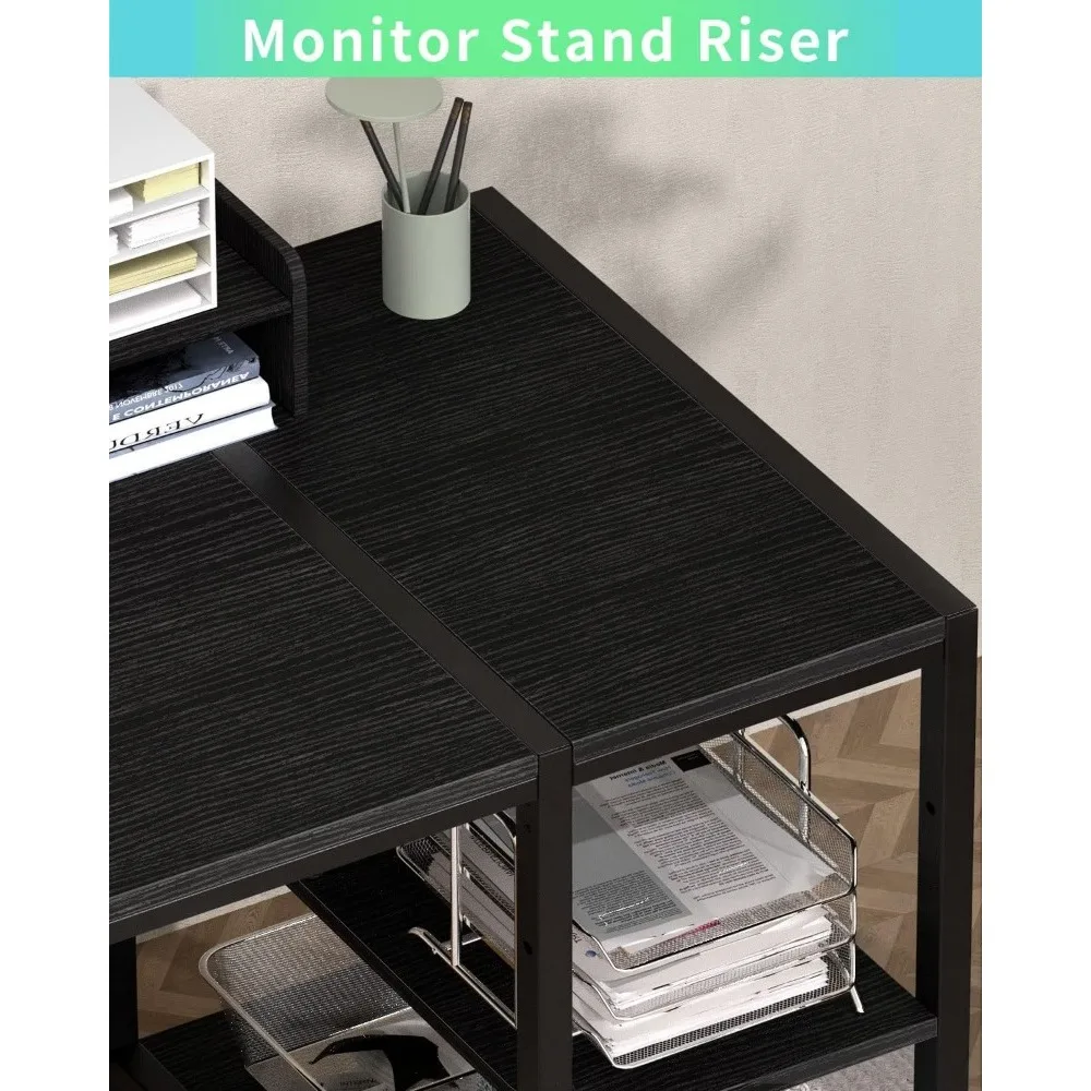 Computer Desk - 38” Gaming Desk, Home Office  with Storage, Small with Monitor Stand, Writing Desk for 2 Monitors