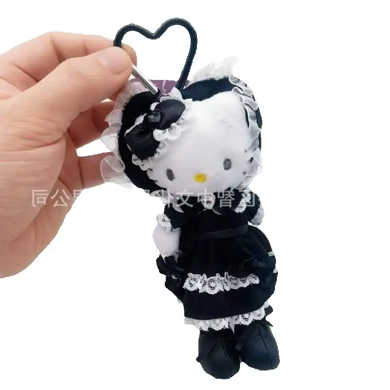 

Kawaii Hellokitty Long Leg Series Lolita Black Dress Plush Doll Pendant with Heart Buckle Cute Bag Charm Keychain for Fans