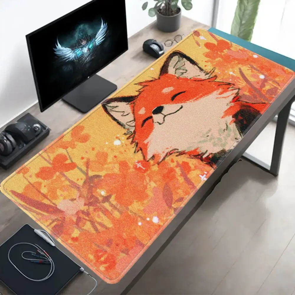 Aesthetic Orange Fox Autumn Print Large Mouse Pad, Smooth Rubber Desk Mat, Extra Large Gaming Mouse Mat for Home Office