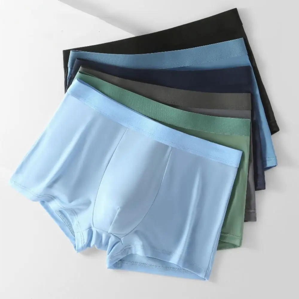 

4PCS Comfortable Mid Waist Men's Ice Silk Panties Simple Solid Seamless Boxers Briefs Underpants Lingerie Underwears for Man Man