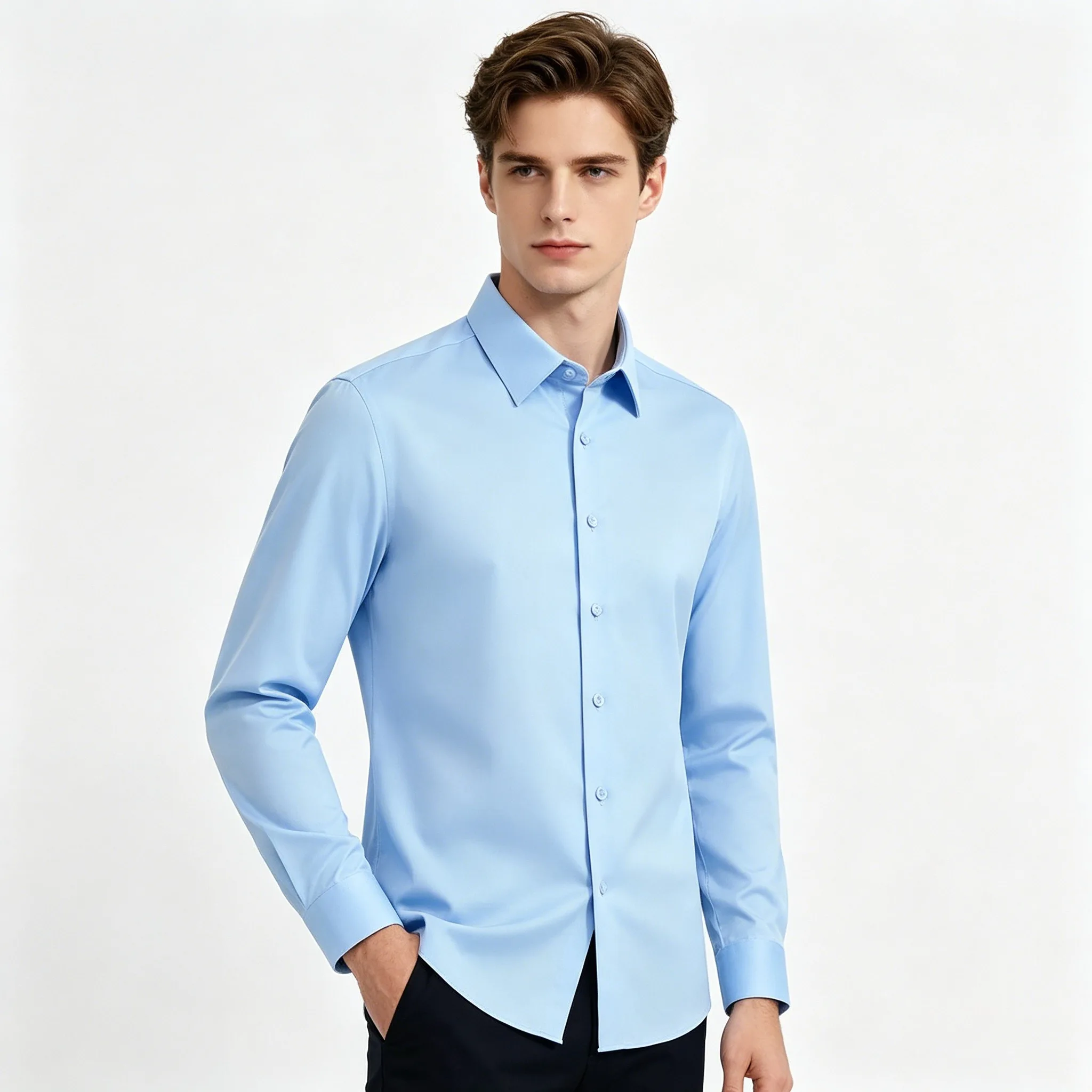 2026 Iron Free Office Shirts for Men Latest Anti-wrinkle Soft Business Without Pocket Smart Causal Purple Slim Fit Men Top
