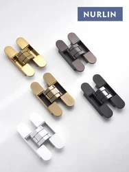 Nurlin Invisible Door Hinges 3D Adjustable Concealed Hinges Shiny Gold Black Bright Chrome Zinc Alloy Butt Hinge Heavy-duty
