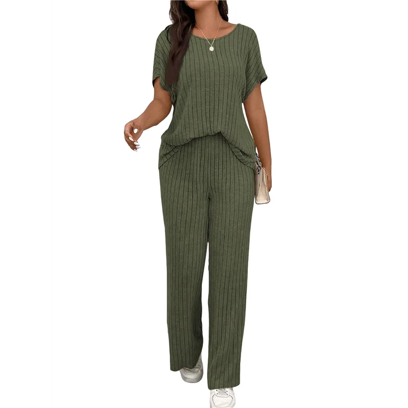 

НОВИНКА-Женский повседневный однотонный топ с короткими рукавами и длинные брюки из 2 предметов, комплект одежды из 2 предметов для женщин