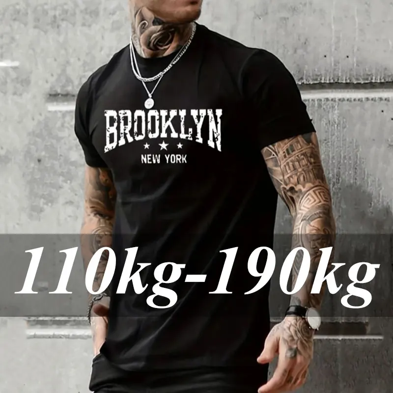 Herren-T-Shirt aus Baumwolle in Übergröße, Sommer, lässig, locker, Brooklyn New York, mit Buchstaben bedruckt, bequem, Rundhalsausschnitt, kurzärmelig