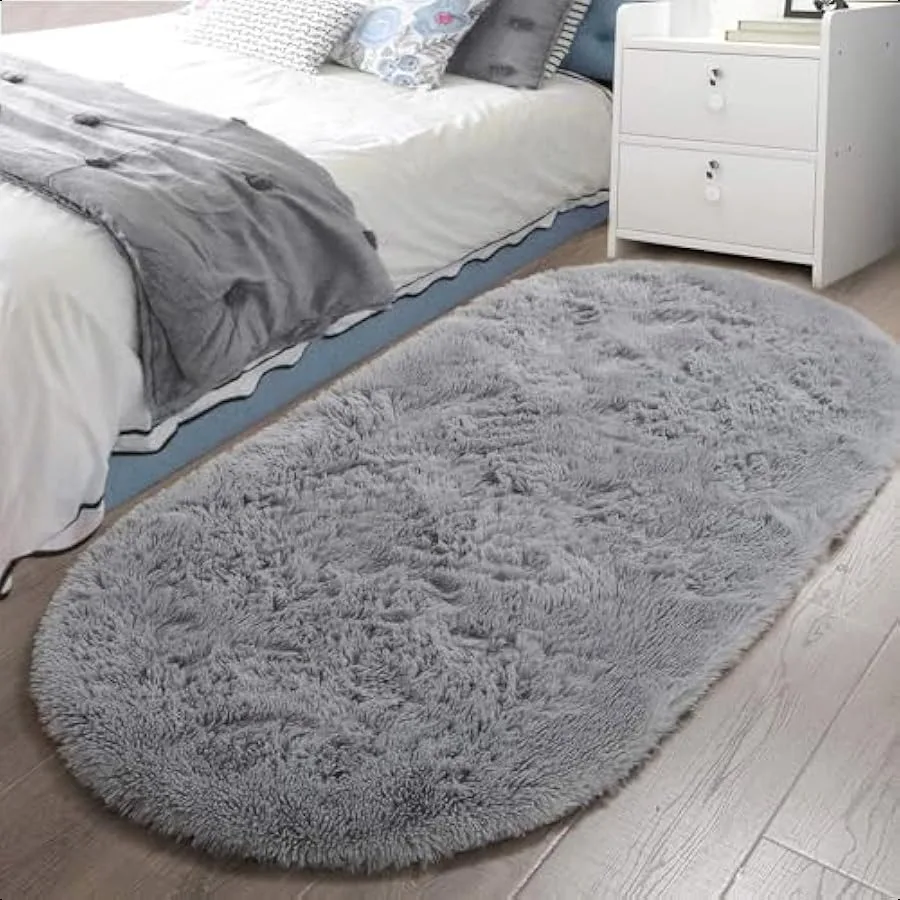 

Fluffy Bedroom Rug 2.6' x 5.3' Shaggy Area Rug for Bedroom Bedside Soft Oval Throw Rugs Carpet for Living Room Girls Home Decor
