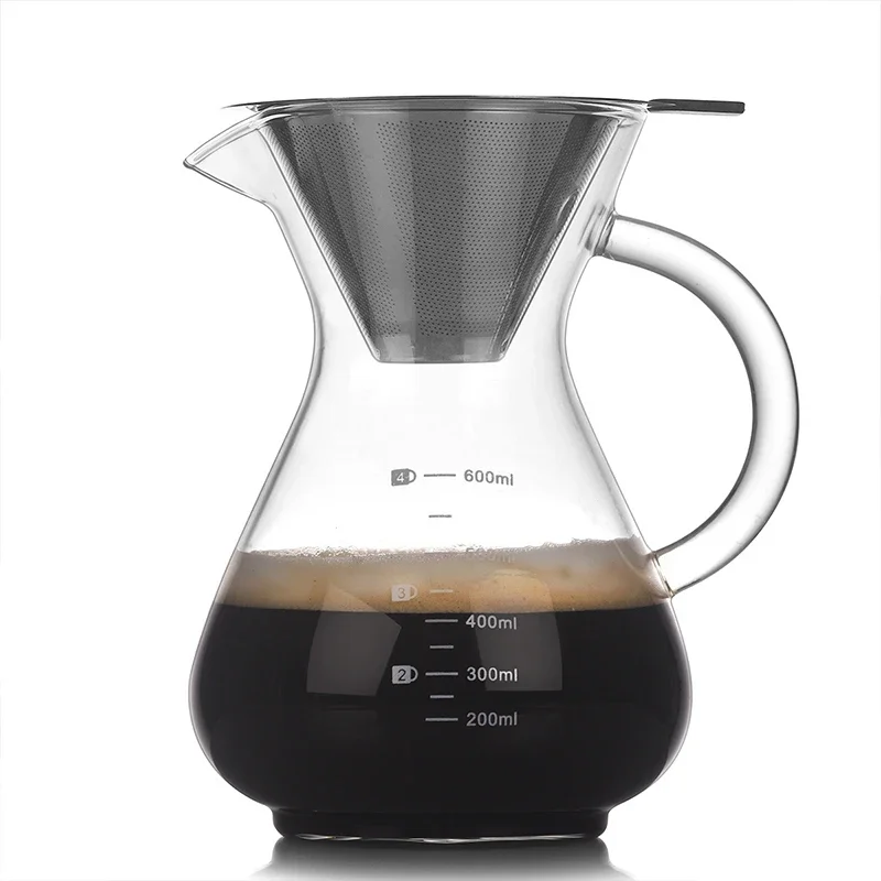 High Borosilicate Glass Pour over Coffee Maker Set with Drip Cold Brew Filter - Home Manual Coffee Sharing Pot Brewer