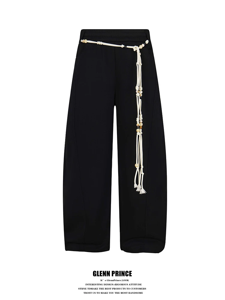 

American Retro Waist Chain Accory Straight Leg Sweatpants Men's Design Sensation Sport Universal Wide Leg Long Pants