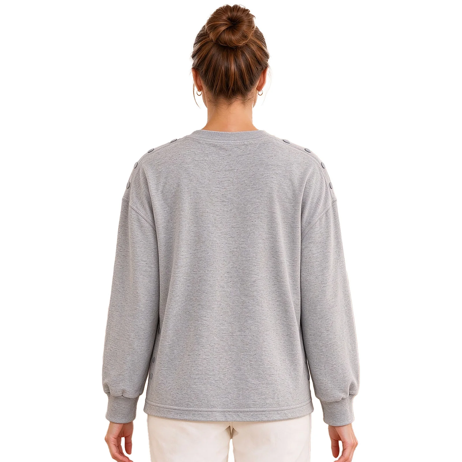 Women Special Needs Adaptive Clothing Post-surgery Recovery Top Press Buttons Solid Color T-shirt Casual Daily Wear Homewear