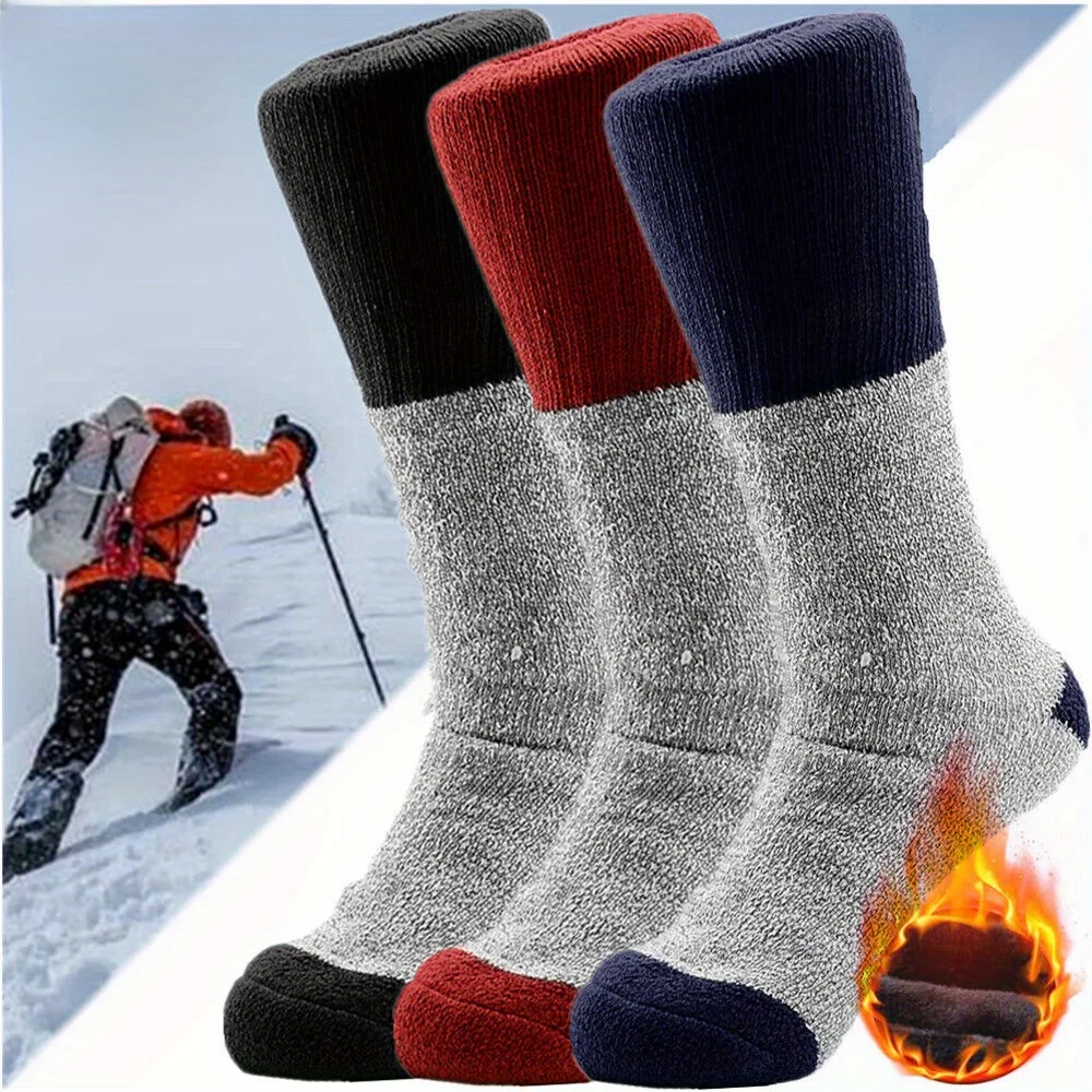 

3 Pairs New Autumn and Winter Thicken Warm Men Wool Socks Pure Color Ethnic Cashmere Casual Socks Against Cold Snow Terry Socks