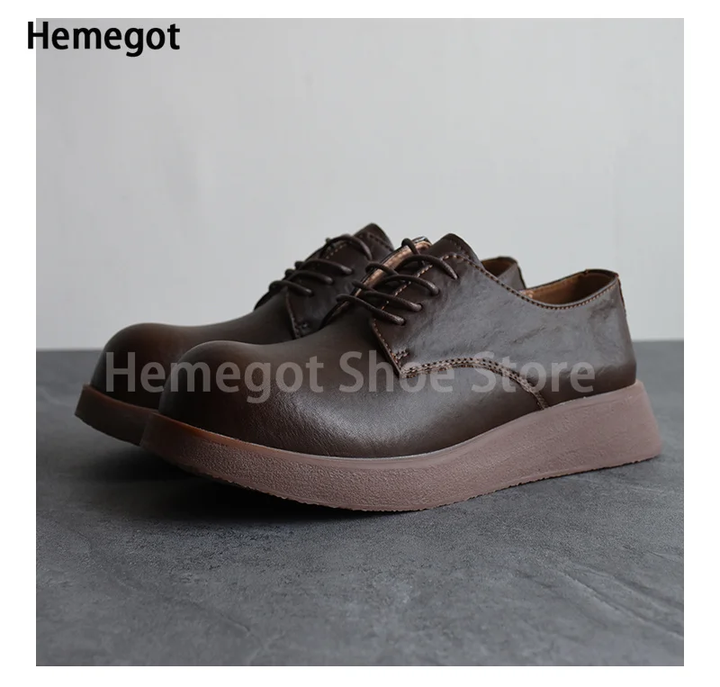 

Vintage Casual Leather Shoes Men's Derby Shoes Round Toe Wear-Resistant Breathable Solid Color Casual Shoes Handmade Men's Shoes