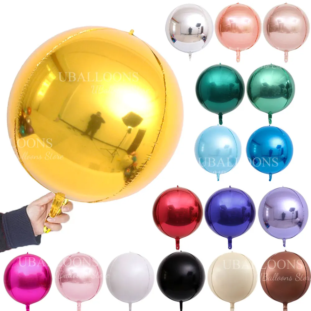 2/5pcs 4D Round Balloons 10 18 22 32 Inch Metallic Gold Silver Helium Foil Balloons for Birthday Baby Shower Wedding Party Decor