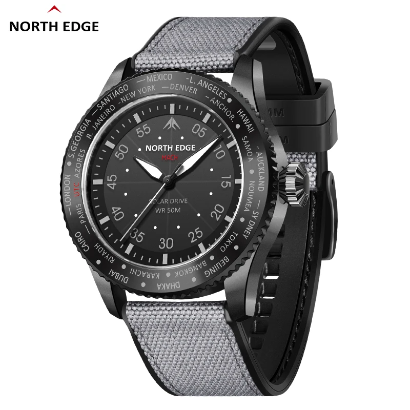 

NORTH EDGE 2024 MACH Solar Power Quartz watch Men Waterproof 50M Men's Pilot Sports Light Night Wristwatches