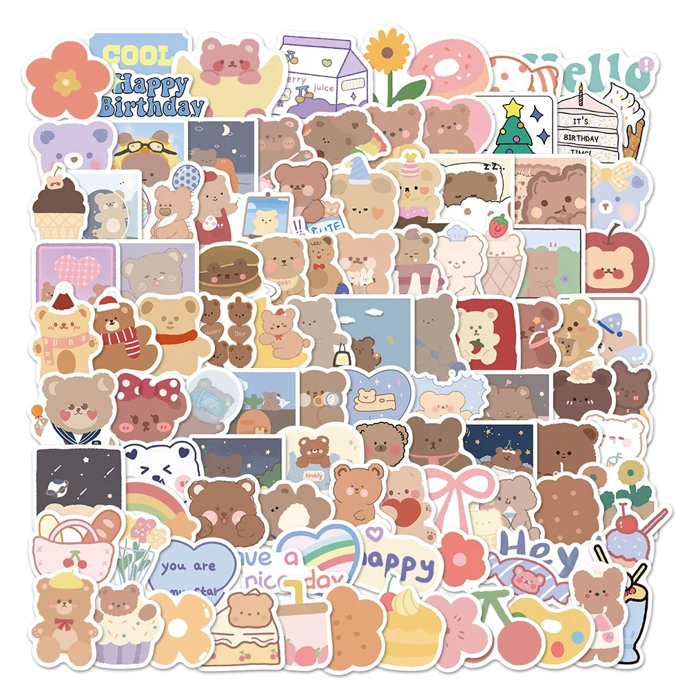 10/30/50/102Pcs Cartoon Bear Waterproof Graffiti Sticker Aesthetic Decorative Luggage Laptop Phone Diary Scrapbook Kids Stickers