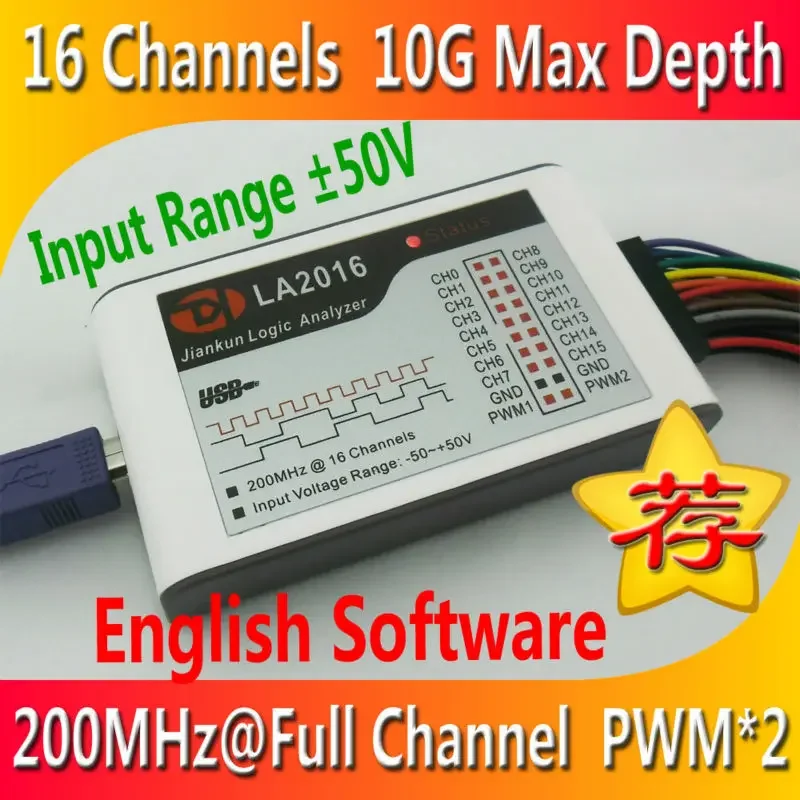 Kingst LA2016 USB Logic Analyzer 200M max sample rate,16Channels,10B samples, MCU,ARM,FPGA debug tool, English software