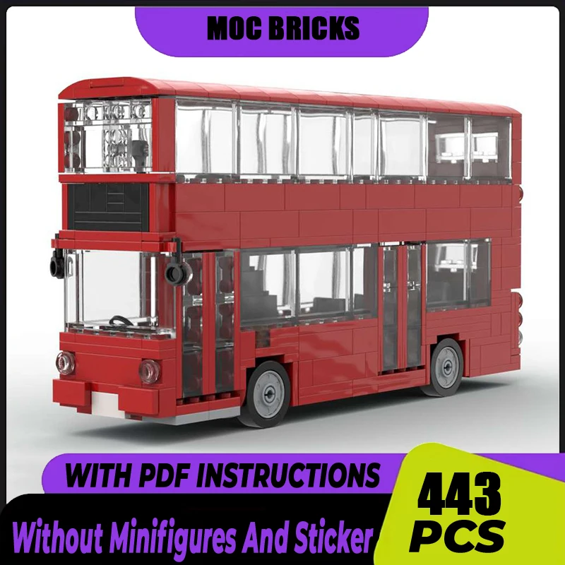 Street View Model Moc Building Blocks Brick Double-Decker Bus Model Technology Brick DIY Assembly Construction Toy Holiday Gifts